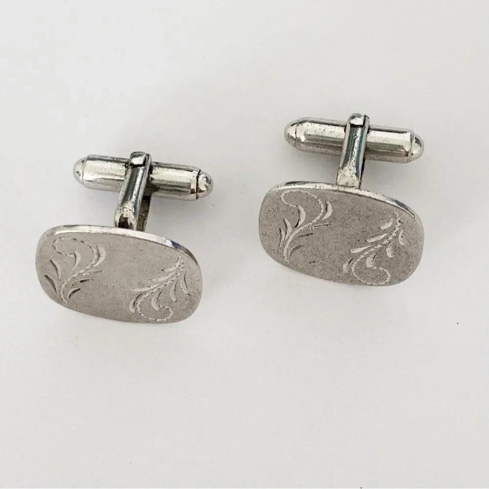 Vintage sterling silver Anson etched design square cuff links